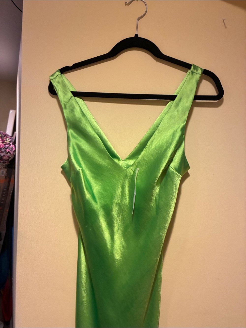 NWT Green Satin V-Neck Slip Dress Sexy Mob Wife S - Picture 6 of 14